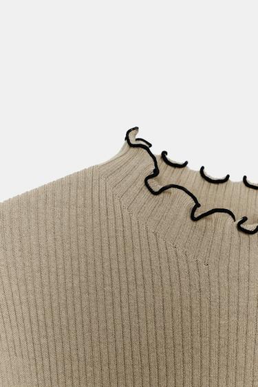 RIB KNIT TOP WITH CONTRAST PIPING - Stone by Zara - Image 7