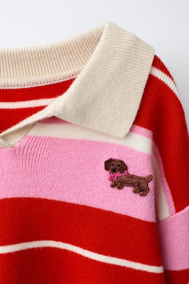 STRIPED DOG KNIT POLO SHIRT - Pink by Zara