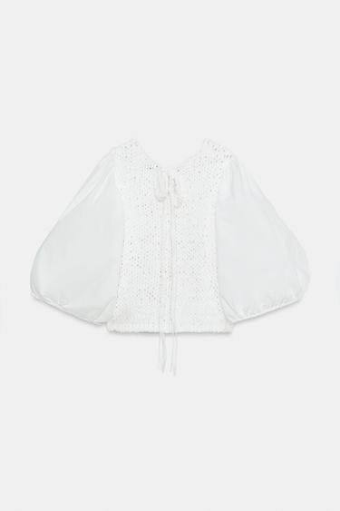 KNIT COMBINED BLOUSE - White by Zara - Image 6