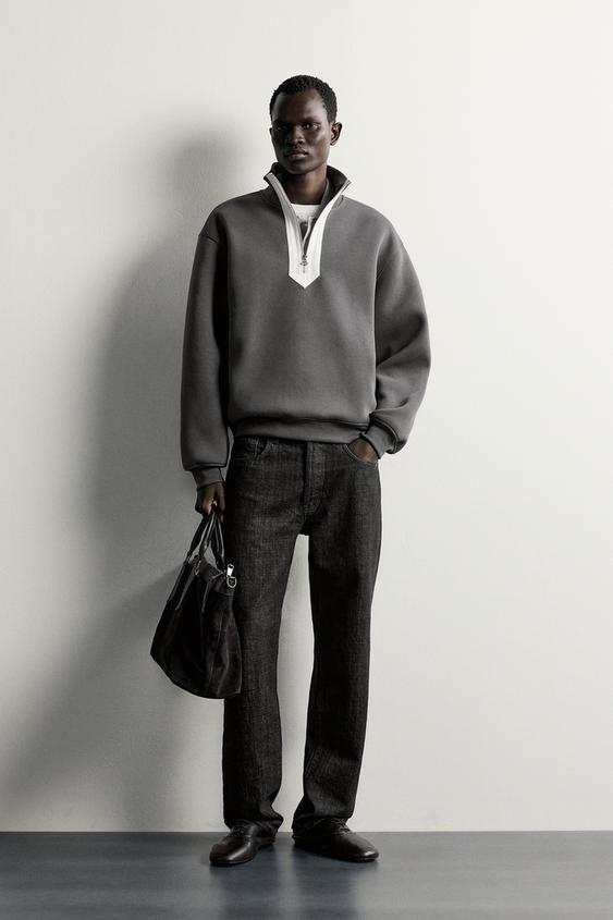 SWEATSHIRT RELAX FIT CONTRASTE COM FECHO DE CORRER - Cinzento / Azul da Zara - Imagem 0
