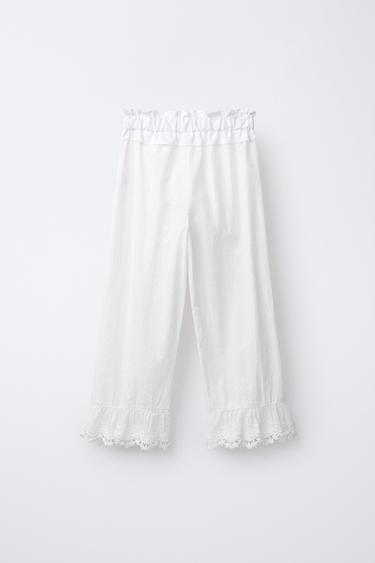 Zara PANTALONE SA KARNERIMA I VEZOM – Bela