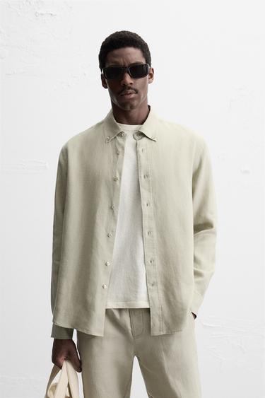 HEMD AUS REINEM LEINEN - Hellbeige von Zara