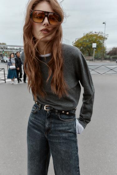 Z1975 STRAIGHT TAPERED HIGH-WAIST JEANS WITH BELT - Indigo by Zara - Image 5