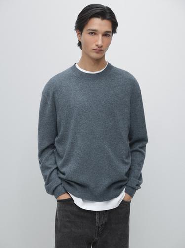 Zara Knit wool sweater with crew neck - Blue