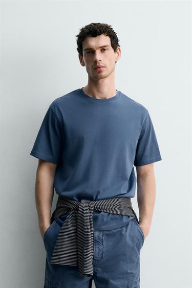 T-SHIRT MEDIUM WEIGHT À MANCHES COURTES - Bleu moyen de Zara - Image 1