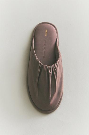 PLEATED COTTON SLIPPERS - Brown by Zara - Image 1