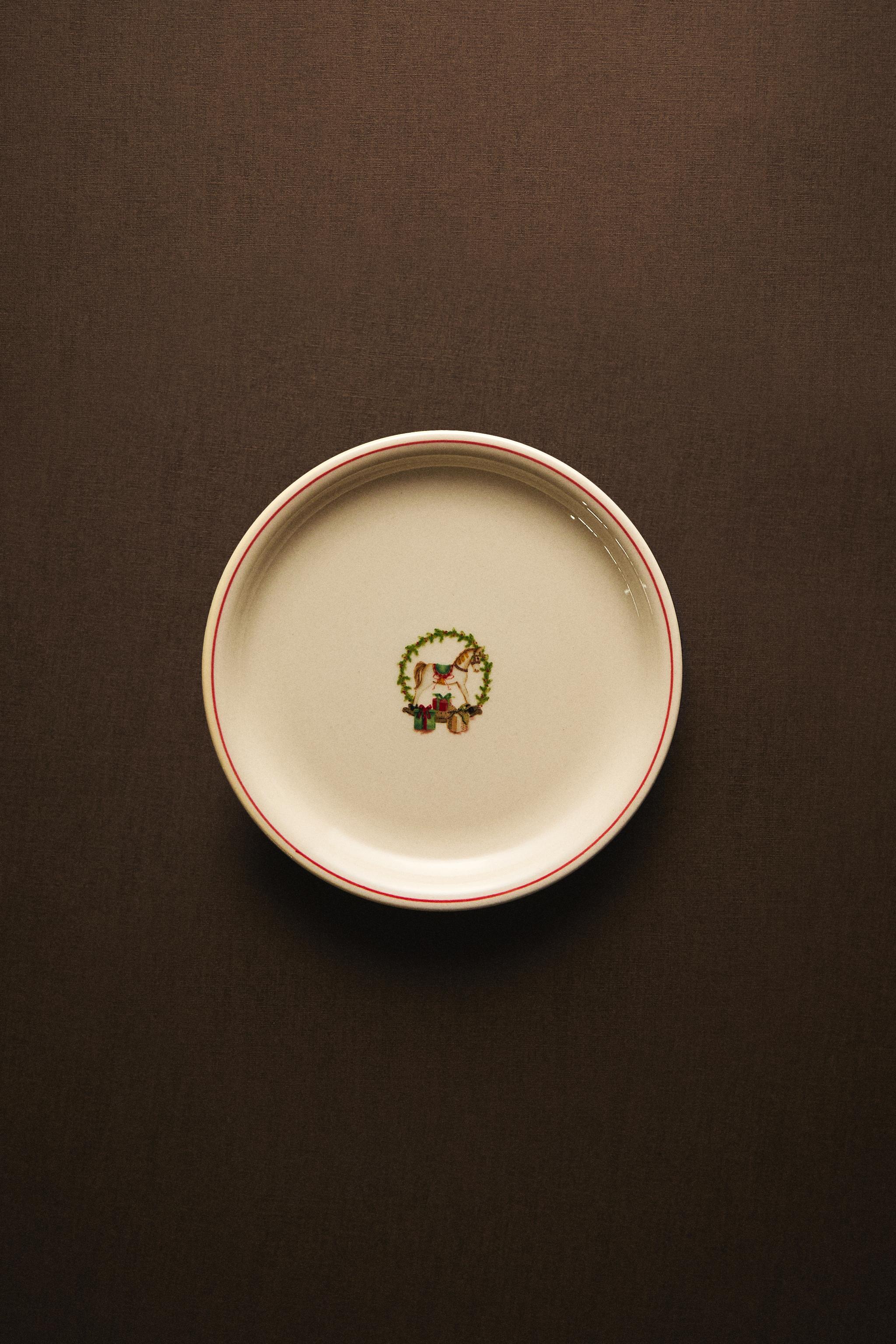 STONEWARE SIDE PLATE WITH CHRISTMAS MOTIF - White / Red | ZARA