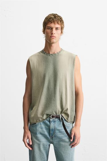 DÉBARDEUR EN MAILLE DÉLAVÉ - vert délavé de Zara
