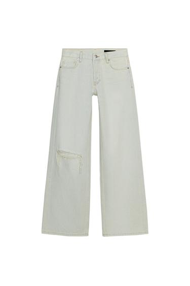 Zara ZW COLLECTION RIPPED LOW RISE RELAXED JEANS - Light blue