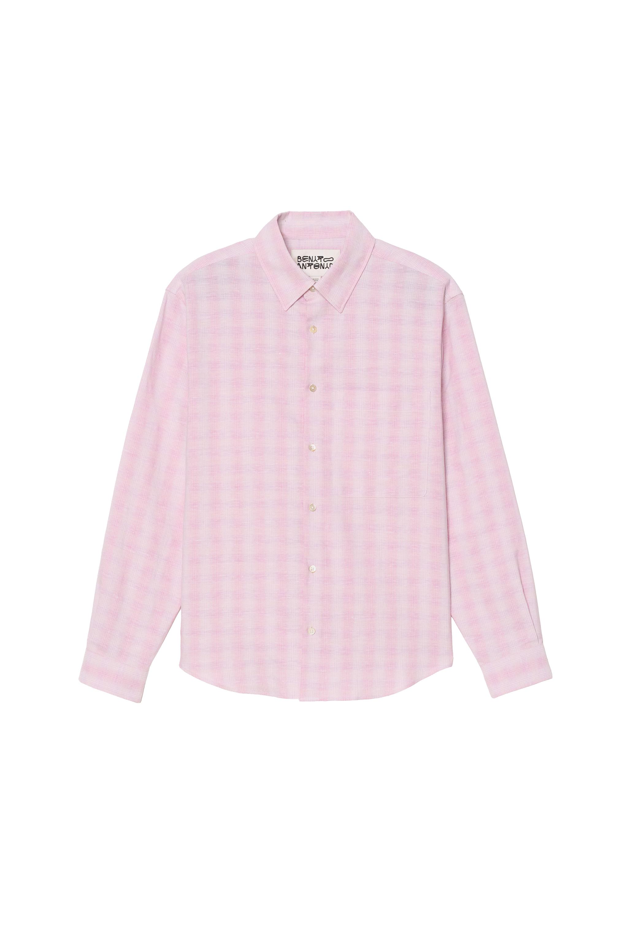 COTTON - LINEN PLAID SHIRT — Pastel pink