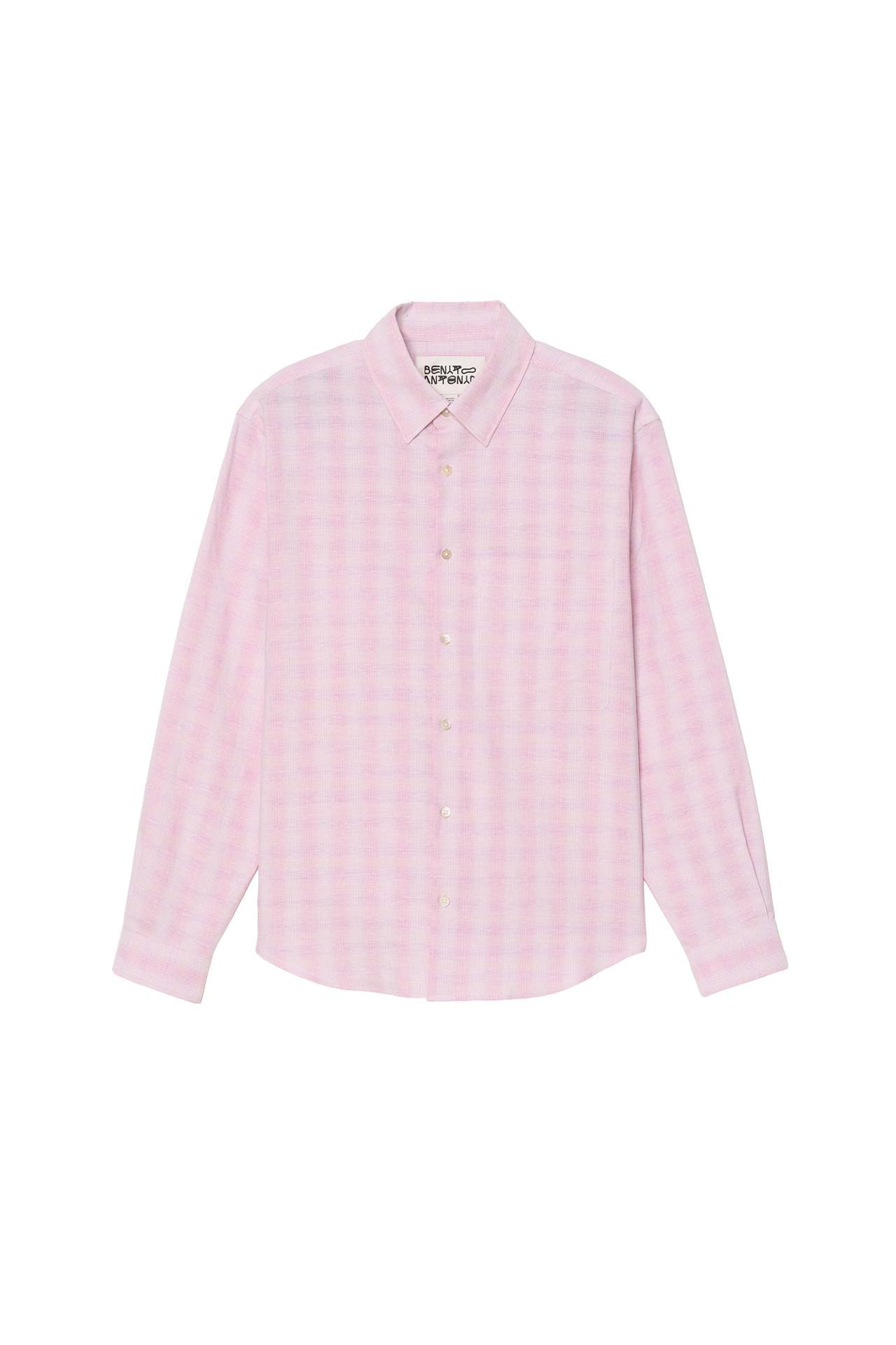COTTON - LINEN PLAID SHIRT — Pastel pink