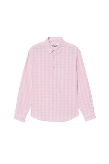 COTTON/LINEN CHECK SHIRT - Pastel pink by Zara