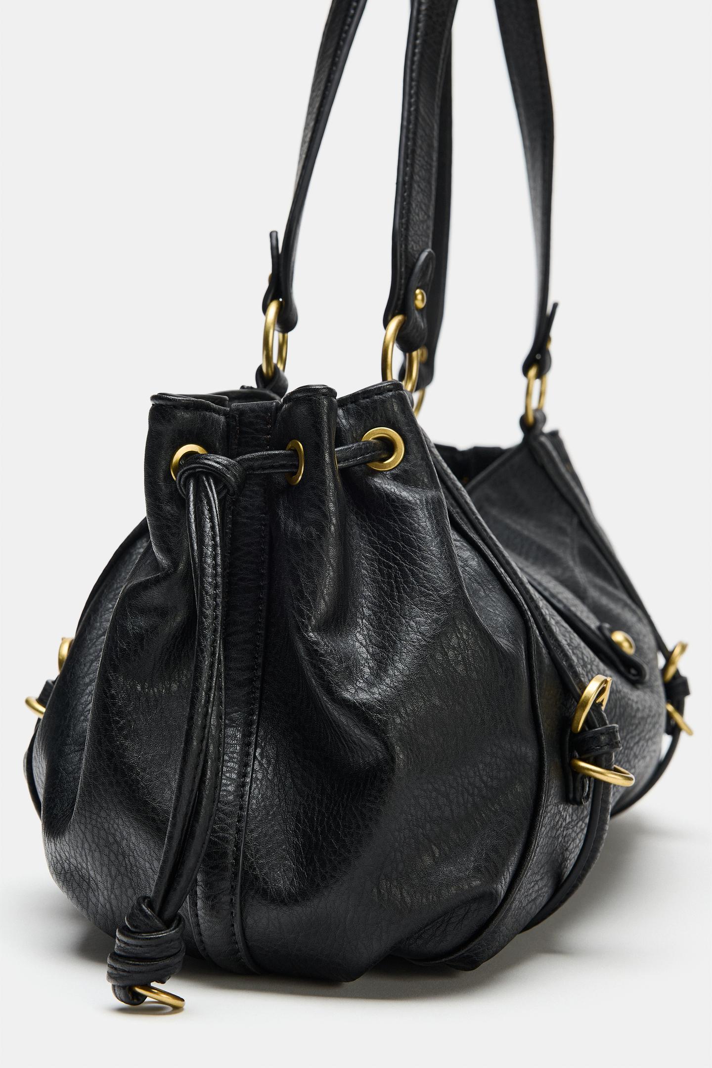 Женская сумка Zara Bowling bag with ring detail, цвет: Чёрный — фото 3