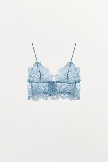 КРУЖЕВНОЙ БРАЛЕТТ С ТРЕУГОЛЬНЫМИ ЧАШКАМИ — ГОЛУБОЙ от Zara