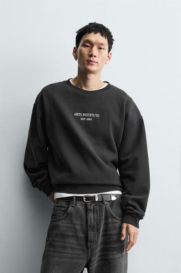 SUDADERA TEXTOS ESTAMPADOS - Antracita oscuro de Zara
