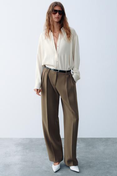 GOLD-BUTTON SATIN SHIRT — Ecru 1