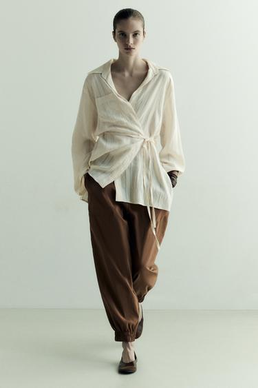 LEATHER BALLERINAS - Brown by Zara