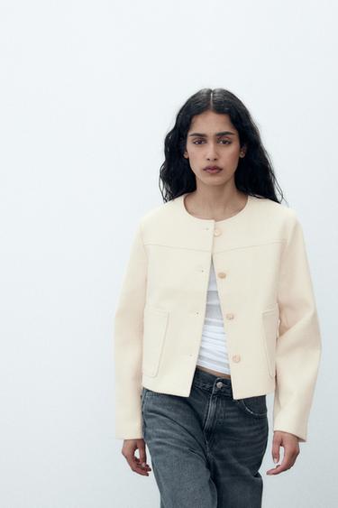 SHORT ROUND NECK JACKET - Ecru by Zara