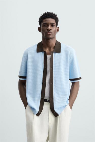 CAMISA PUNTO CONTRASTE - Azul claro de Zara