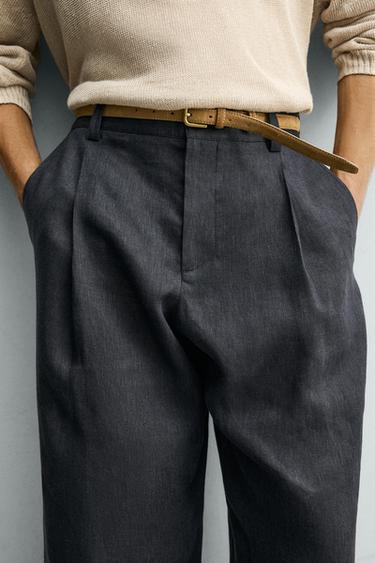 PANTALON 100% LIN À PLIS - Indigo de Zara - Image 4