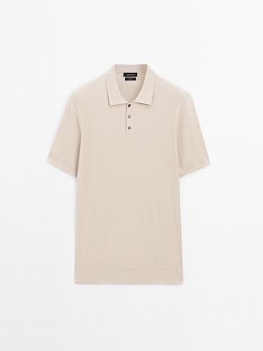 Zara 100% cotton knit polo shirt - Ecru / Khaki