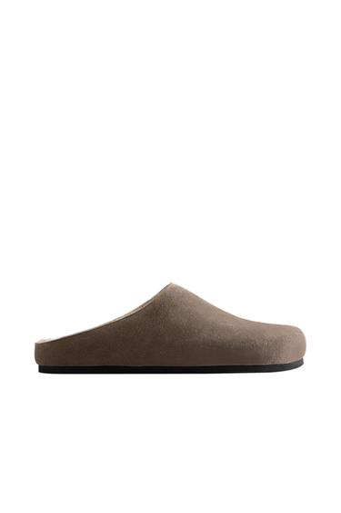 HŘEJIVÉ MINIMALISTICKÉ KOŽENÉ PANTOFLE - Šedavá od Zara