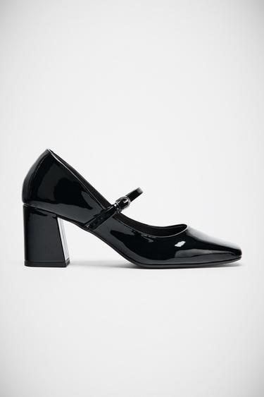 FAUX-PATENT MARY JANES WITH BLOCK HEEL - Black by Zara