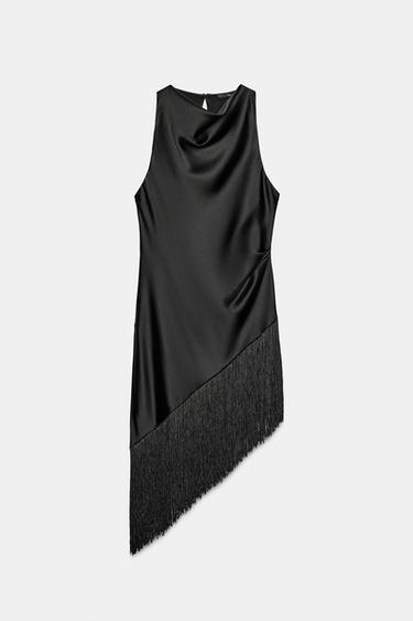TOP LARGO SATINADO FLECOS - Negro de Zara