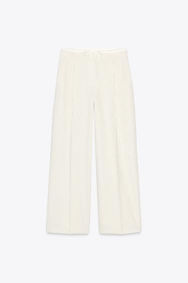 Zara DOUBLE WAIST WIDE LEG PANTS - striped