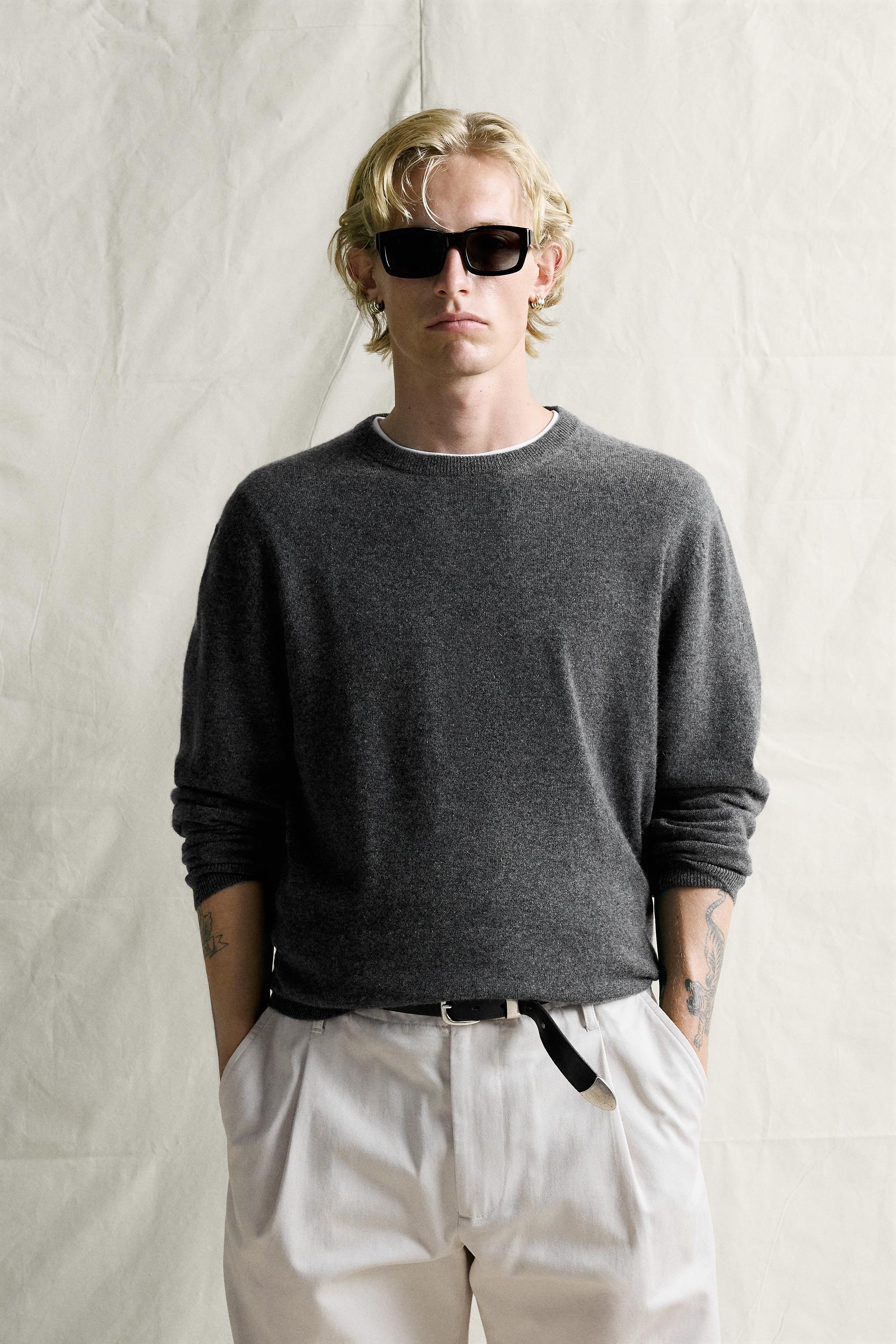 100% CASHMERE REGULAR FIT SWEATER — Gray marl