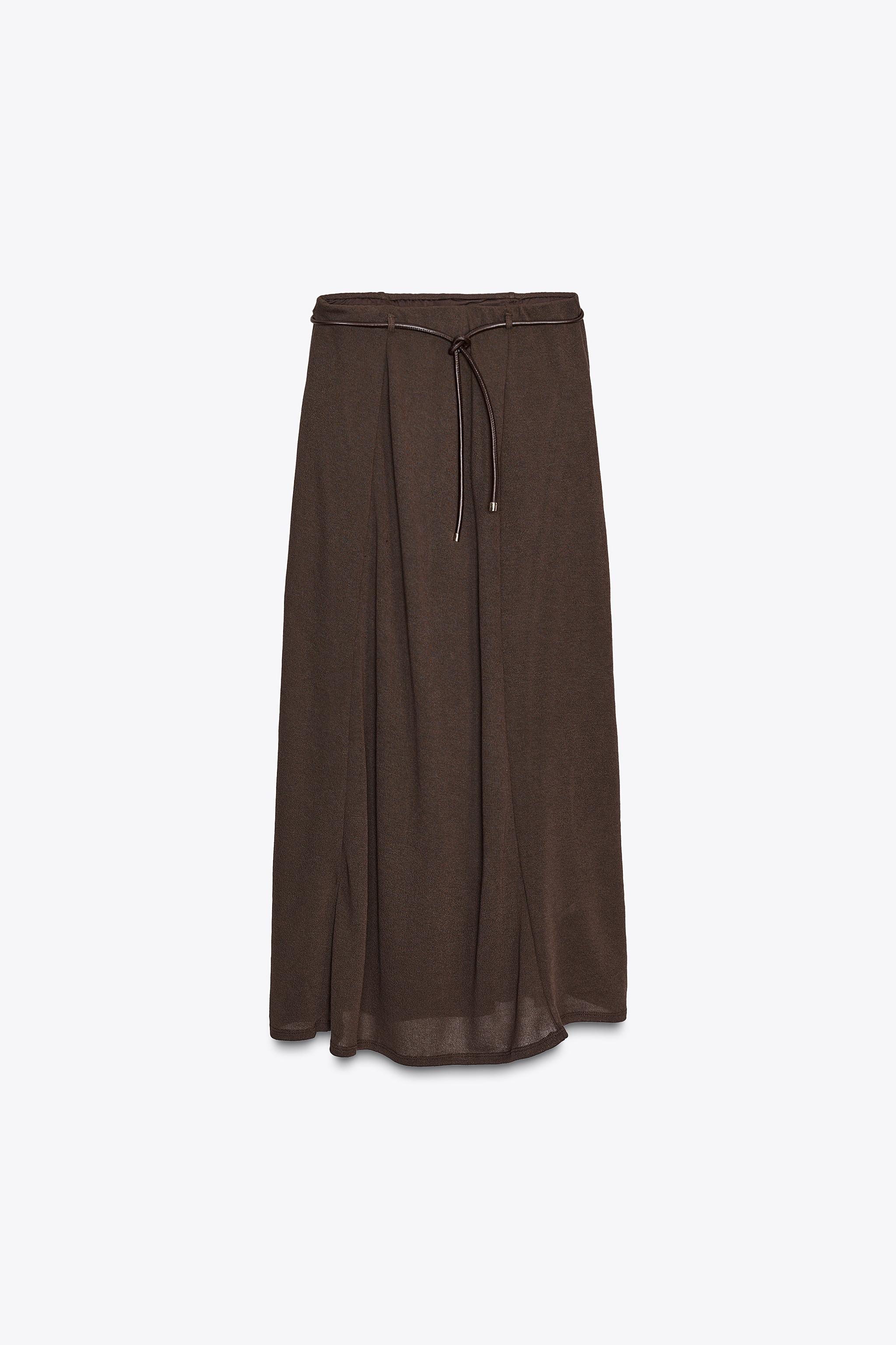 CUT-OUT KNIT SKIRT WITH BELT - Brown | ZARA United States