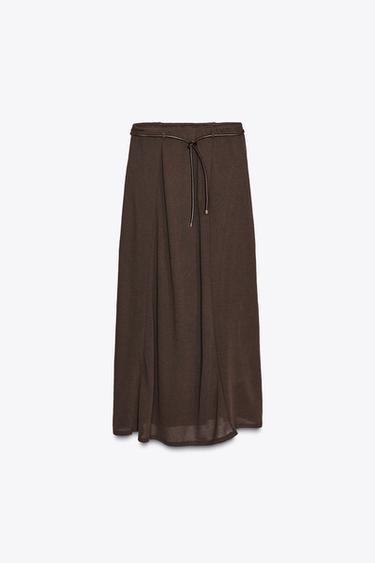 GESCHNITTENER STRICKROCK MIT GÜRTEL - Braun von Zara
