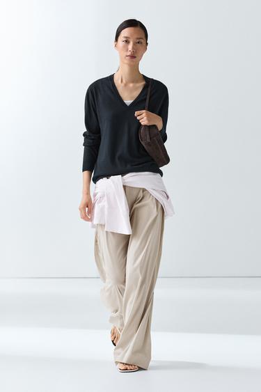 Zara V-neck knit sweater - Navy blue - Image 0