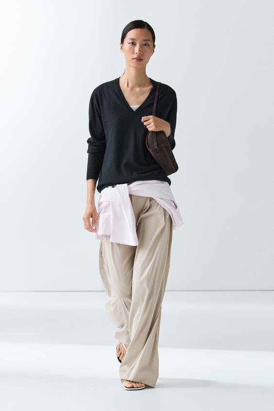 Zara V-neck knit sweater - Navy blue - Image 0