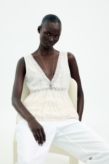 TOP RUSTIQUE ENTRE-DEUX - Écru de Zara - Image 4