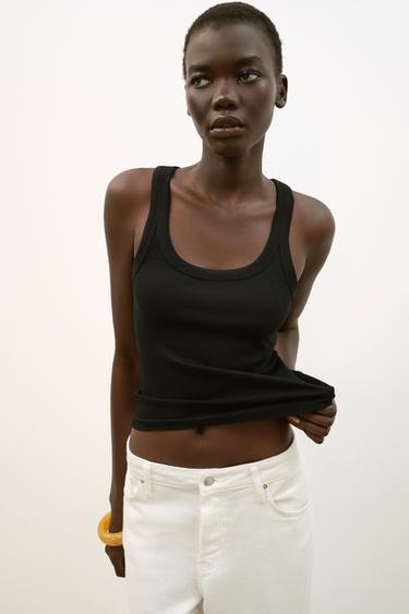 TOP MANGA SISA RIB - Negro de Zara