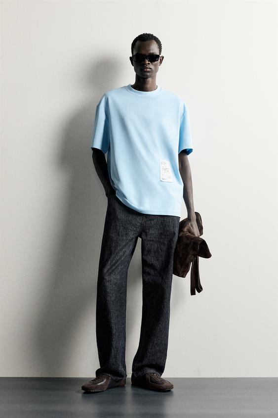 CONTRAST PATCH RELAXED FIT T-SHIRT - Light blue by Zara - Image 0