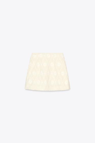 MINI SKIRT WITH FRAYED EMBROIDERY - Ecru by Zara - Image 7