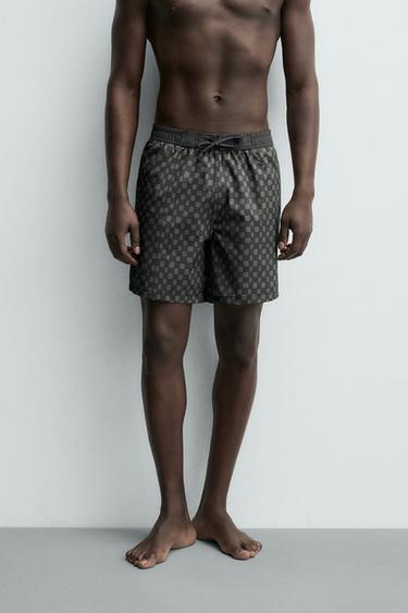 LONG CHECKED SWIMMING TRUNKS - Black by Zara - Image 2