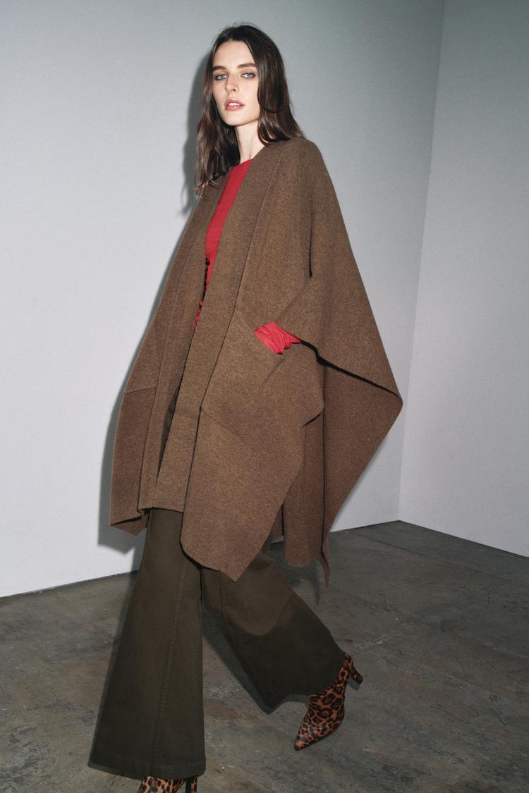 LONG KNIT CAPE taupe brown ZARA Canada
