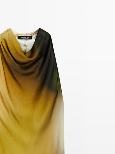 Vestido largo cuello halter estampado - Aceite de Zara