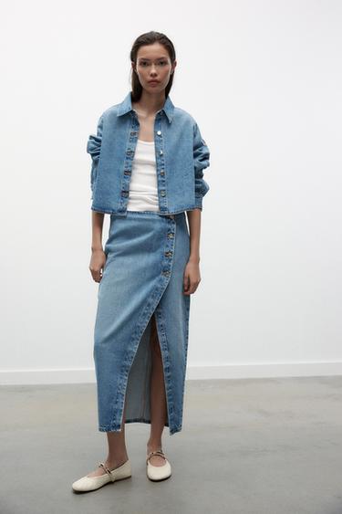 Z1975 CROPPED OVERSIZE DENIM SHIRT - Mid-blue by Zara