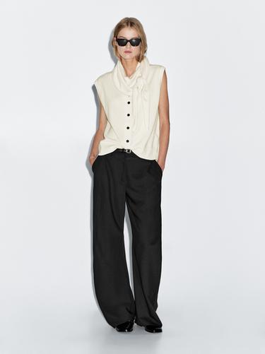 Zara 100% wool waistcoat with scarf detail - Tan marl