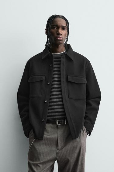 TWILL TEXTURED WATER REPELLENT OVERSHIRT - Black by Zara