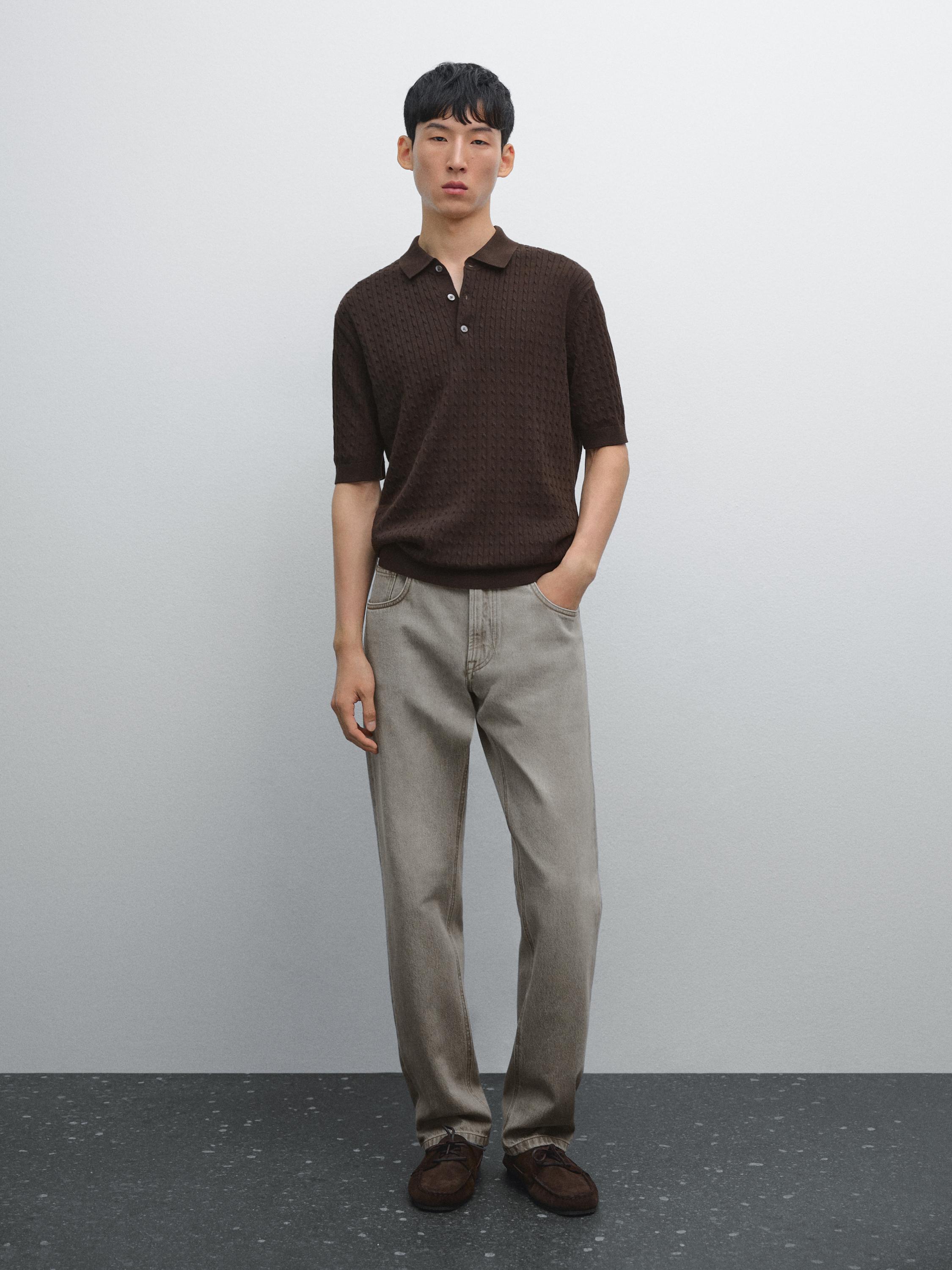 100% cotton cable-knit polo sweater