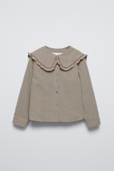 GINGHAM CHECK SHIRT WITH PETER PAN COLLAR - camel by Zara - Image 0