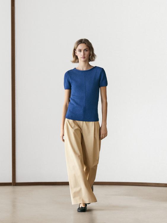 Short sleeve knit cotton blend sweater from Zara - $90