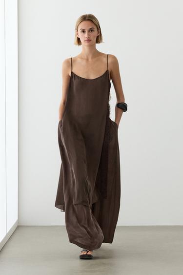 Zara Total look camisole dress with lace detail - Chocolate - Image 0