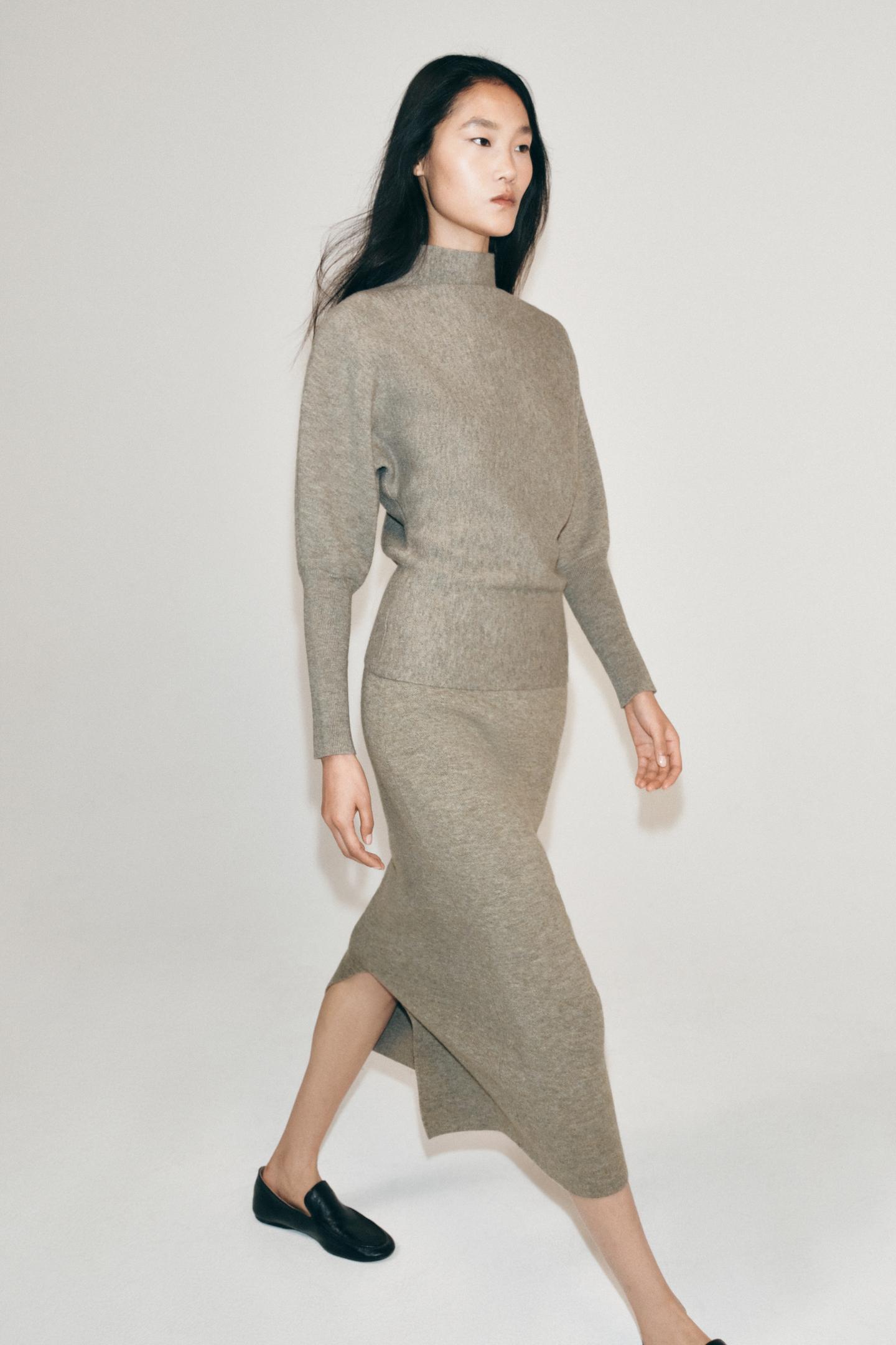 Женская юбка Zara Knit MIDI, цвет: Серо-коричневый серый — фото 4