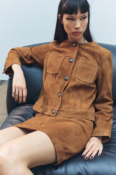 CHAQUETA PIEL ANTE 100% ZW COLLECTION - Tabaco de Zara